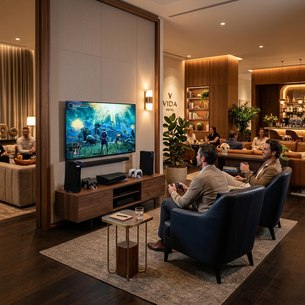 Premium Hotel Gaming Lounge Corner Setup